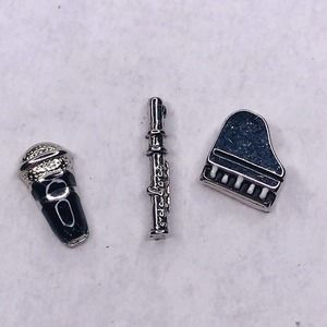 Authentic Origami Owl Floating Charms Piano Microphone Flute Music Silver Tone